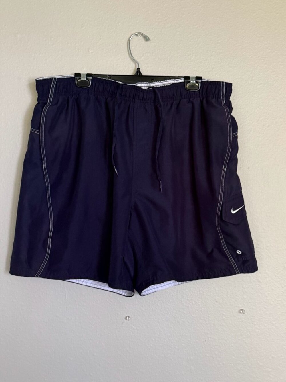 Vintage Nike Swim Trunks Shorts Men's XXL Navy Blue Cargo Pocket Y2K Swoosh Mesh
